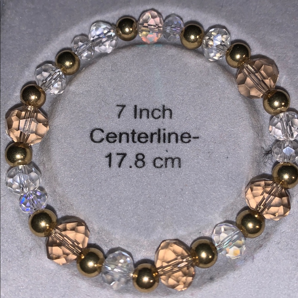 Aurora borealis,champagne crystals and gold balls stretch bracelet